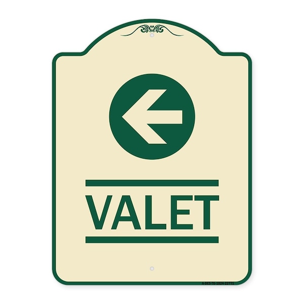 Signmission Designer Series Valet Left Arrow, Tan & Green Heavy-Gauge Aluminum Sign, 24" x 18", TG-1824-22771 A-DES-TG-1824-22771 - main
